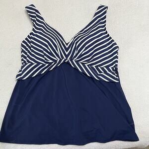 Land’s End Tankini Top Sz 18 Blue/White Stripe Soft Cup Nautical
